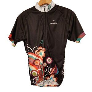 Paladin Women's Black Floral Bike Cycling Jersey Short Sleeve Back Pocket Medium